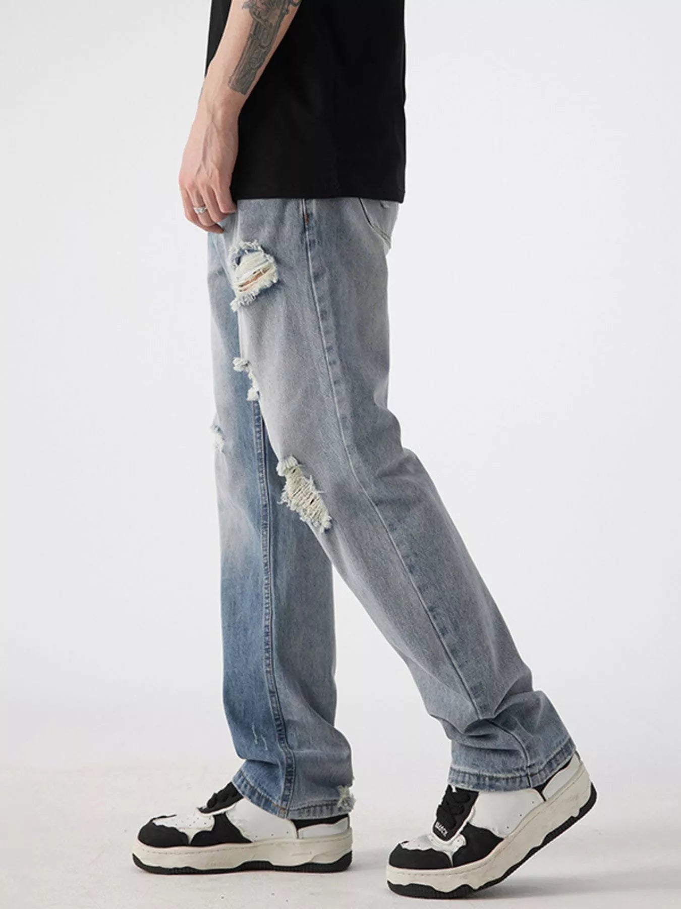 Men's Distressed Wide Leg Jeans - cas7m