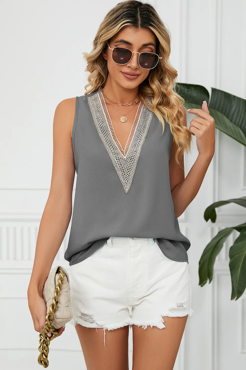 V-Neck Wide Strap Tank - cas7m