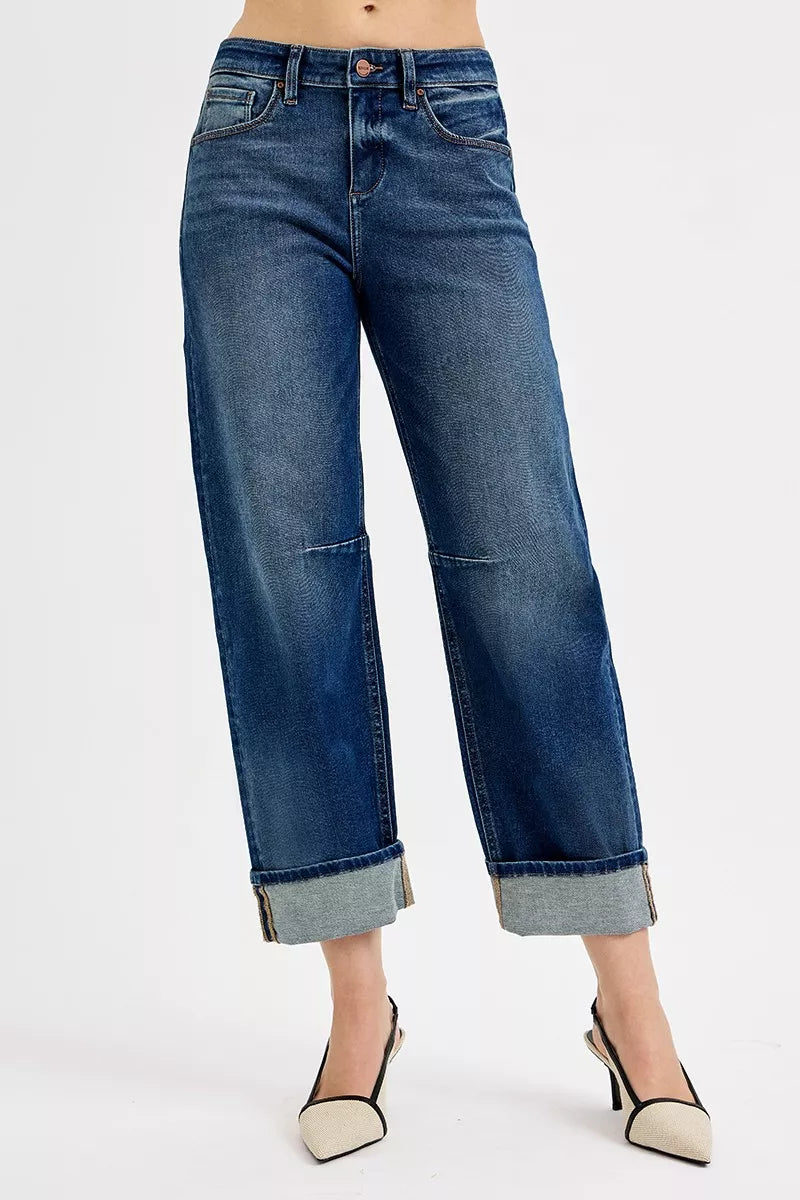 RISEN Slouchy Crop Barrel Cuffed Jeans - cas7m