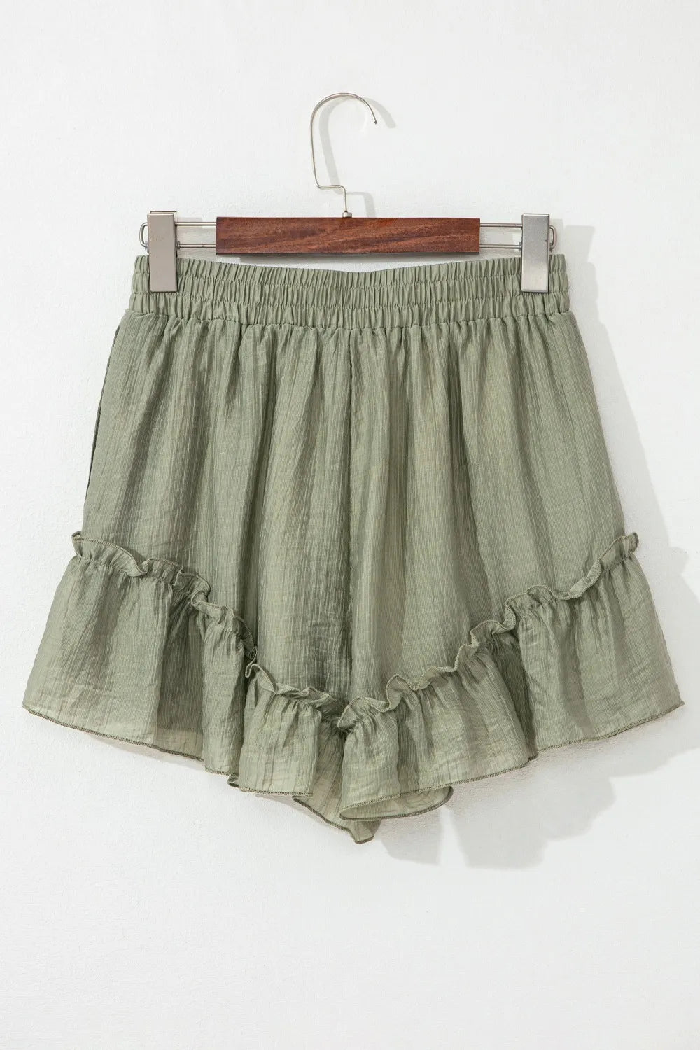 Textured Tie Waist Ruffle Hem Shorts - cas7m