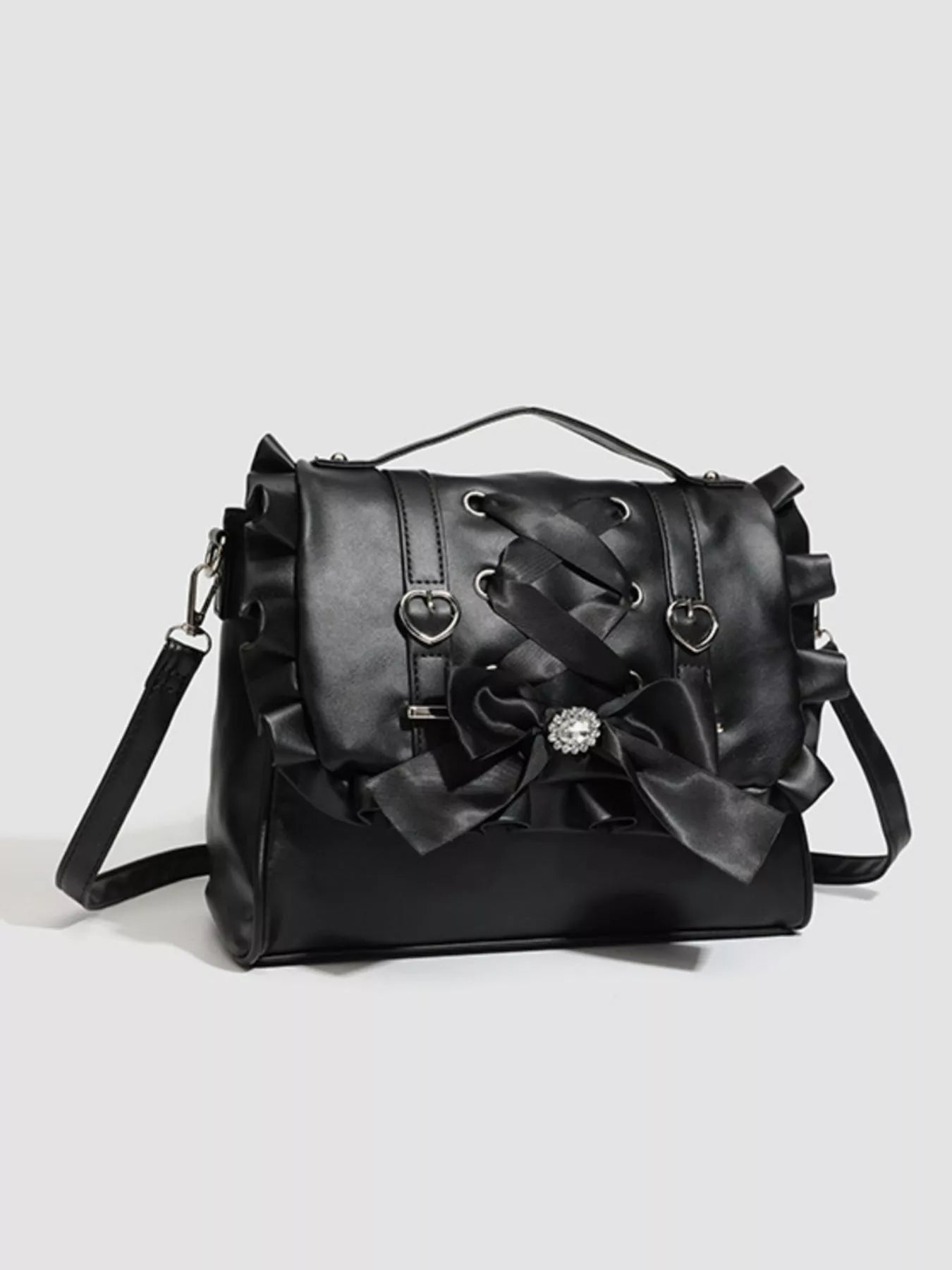 Ruffled Lace Up Bow Backpack Bag - cas7m