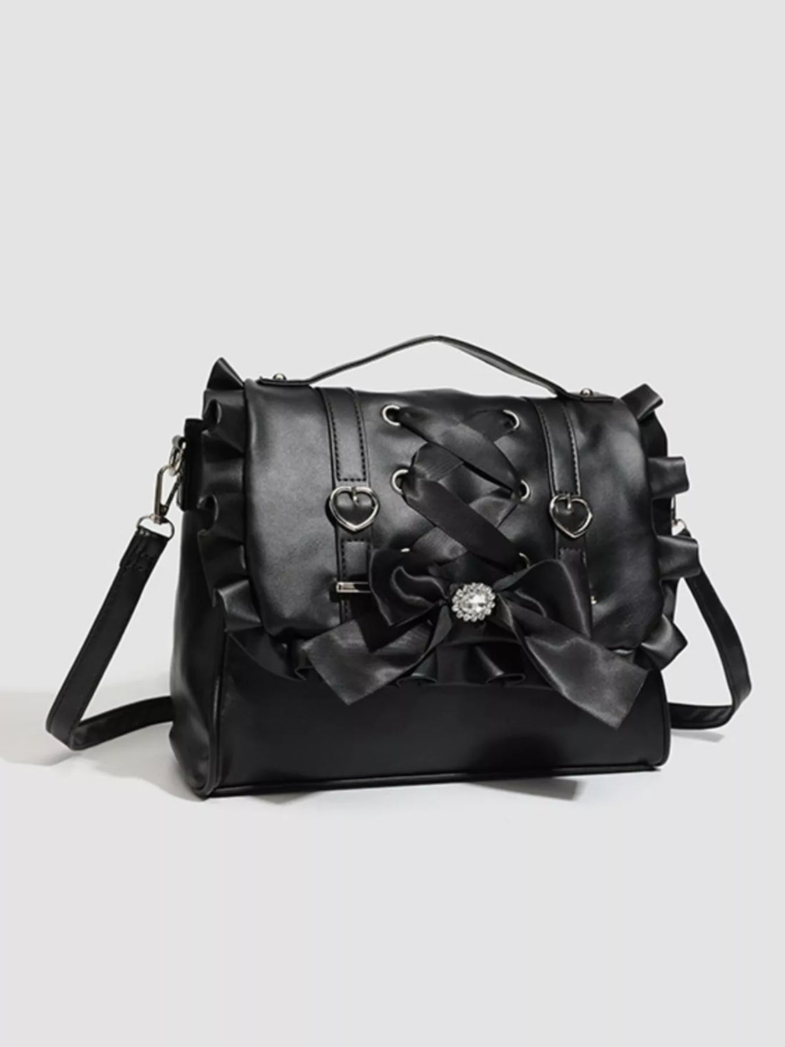 Ruffled Lace Up Bow Backpack Bag - cas7m