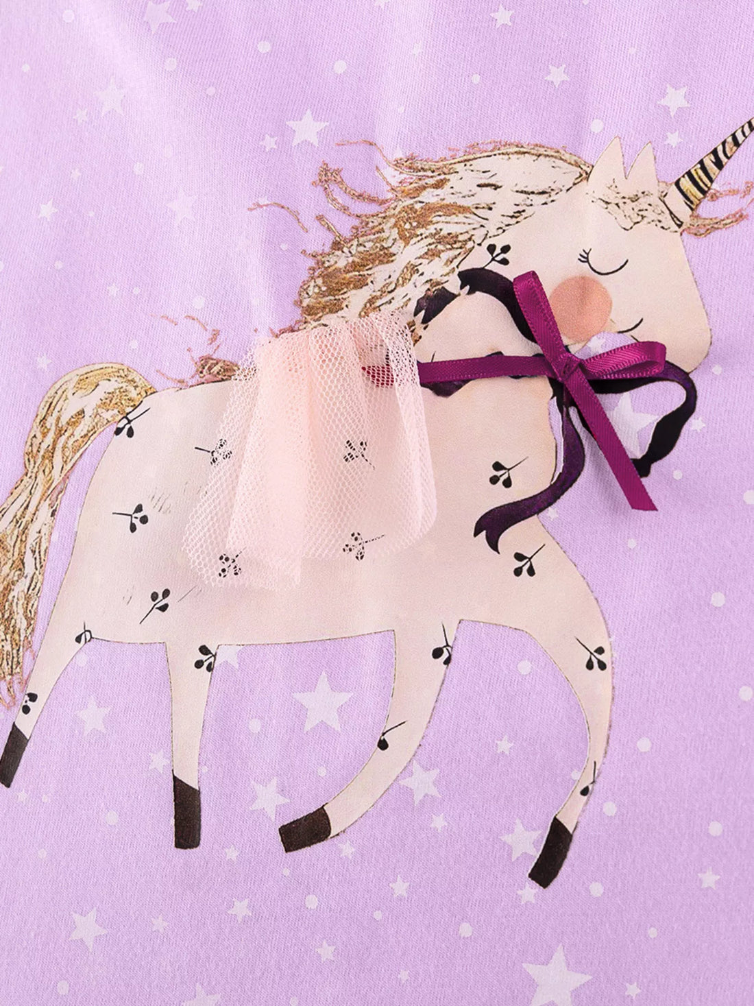 Children's Unicorn Star Print Ruffled Sleeve Dress - cas7m