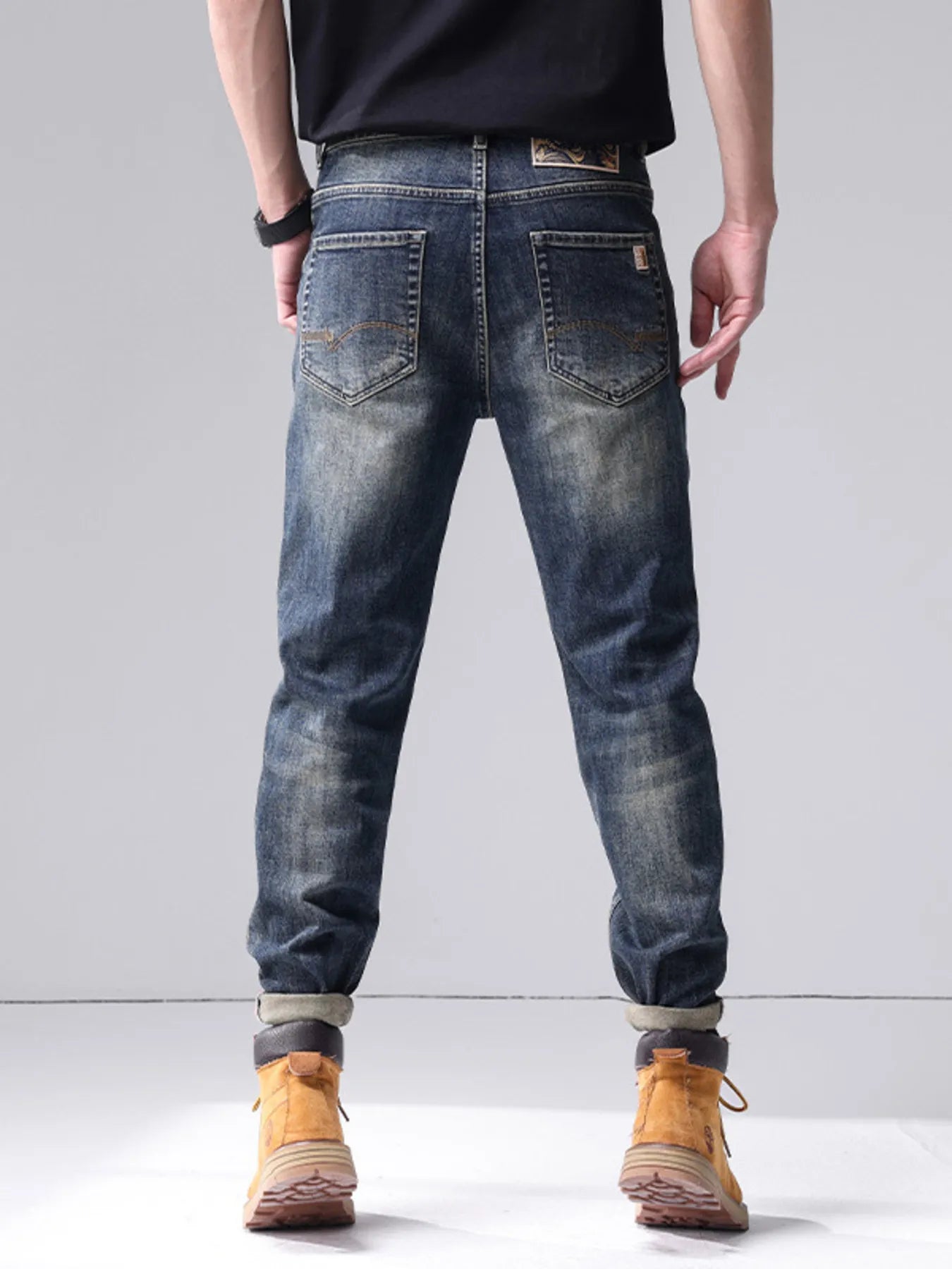 Men's Washed Straight Leg Jeans - cas7m