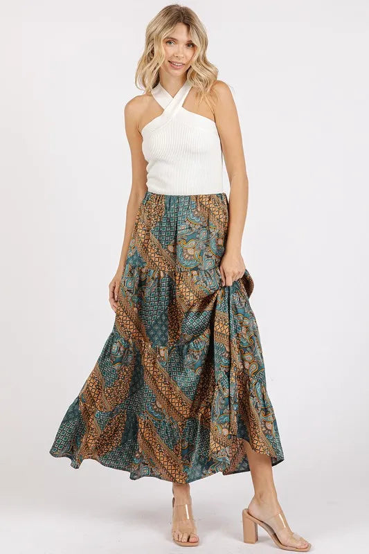 Mittoshop Paisley Patchwork Print Satin Maxi Skirt - cas7m