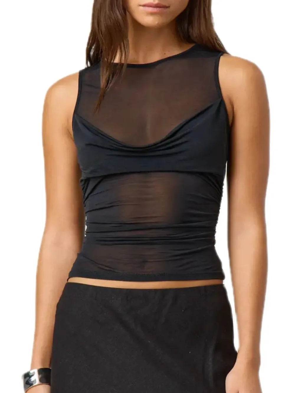 Ruched Round Neck Tank - cas7m