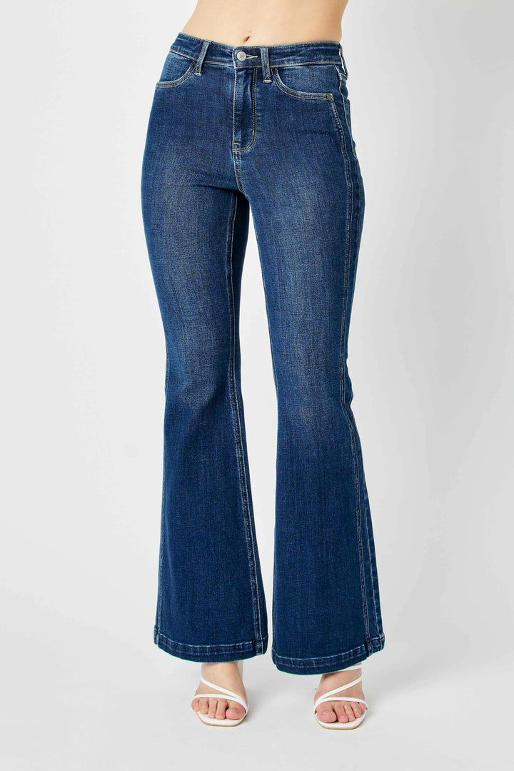 Judy Blue Full Size Hw Angled Side Seam Detail Flare Jeans Plus Size - cas7m