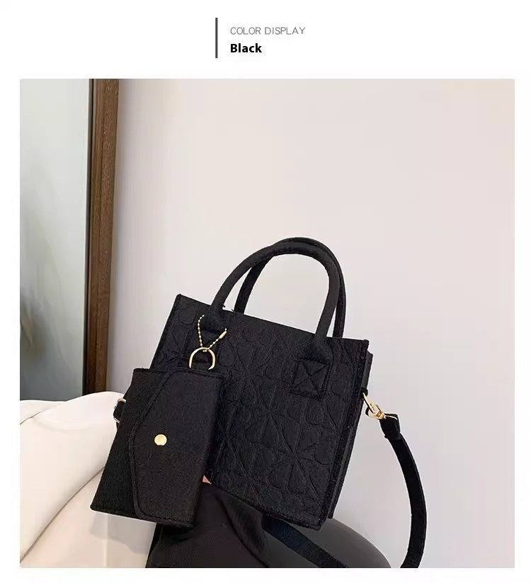 Simple Small Handbag Women's Fashion Felt One Shoulder Combination Bags - cas7m