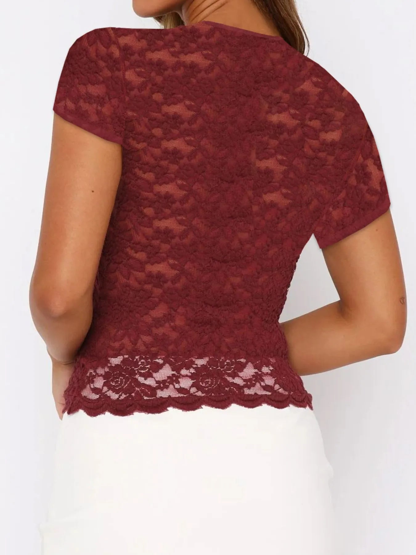 Lace Short Sleeve T-Shirt - cas7m