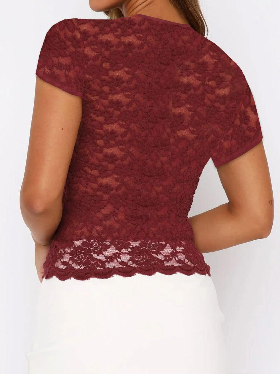 Lace Short Sleeve T-Shirt - cas7m