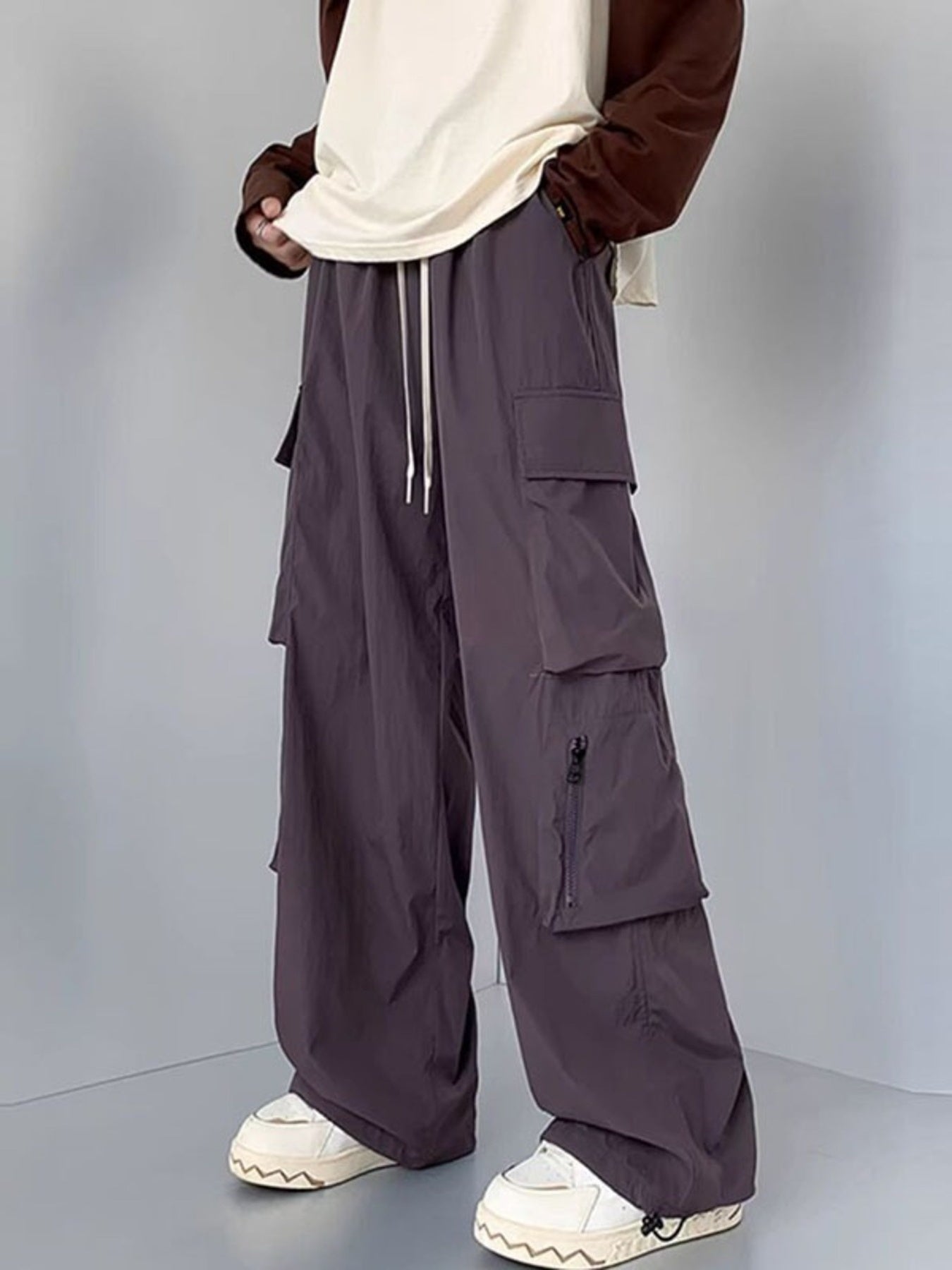 Men's Plus Size Loose Fit Cargo Pants with Drawstring - cas7m