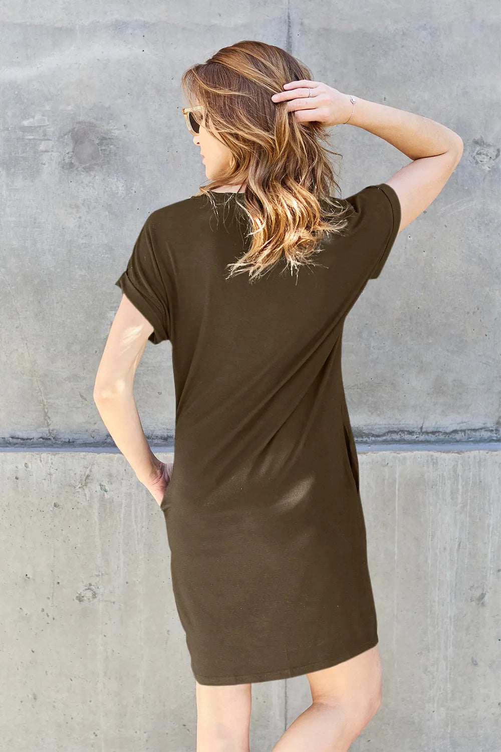 Basic Bae Full Size Round Neck Short Sleeve Dress with Pockets - cas7m