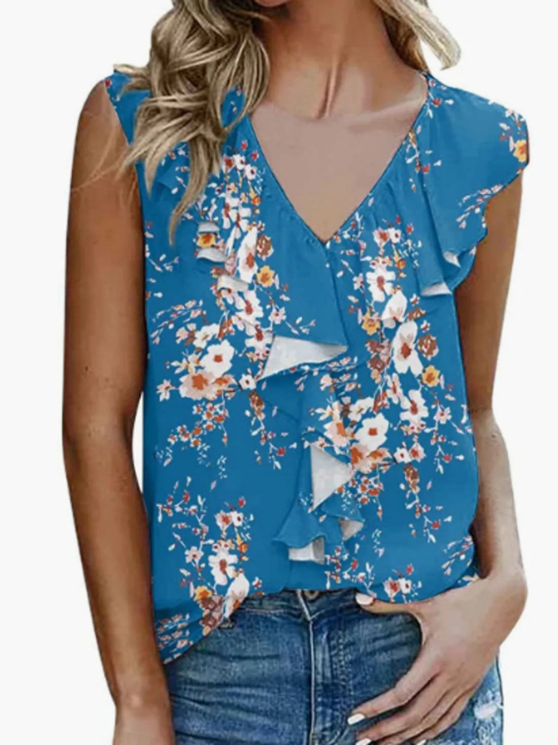 Printed V-Neck Tank - cas7m