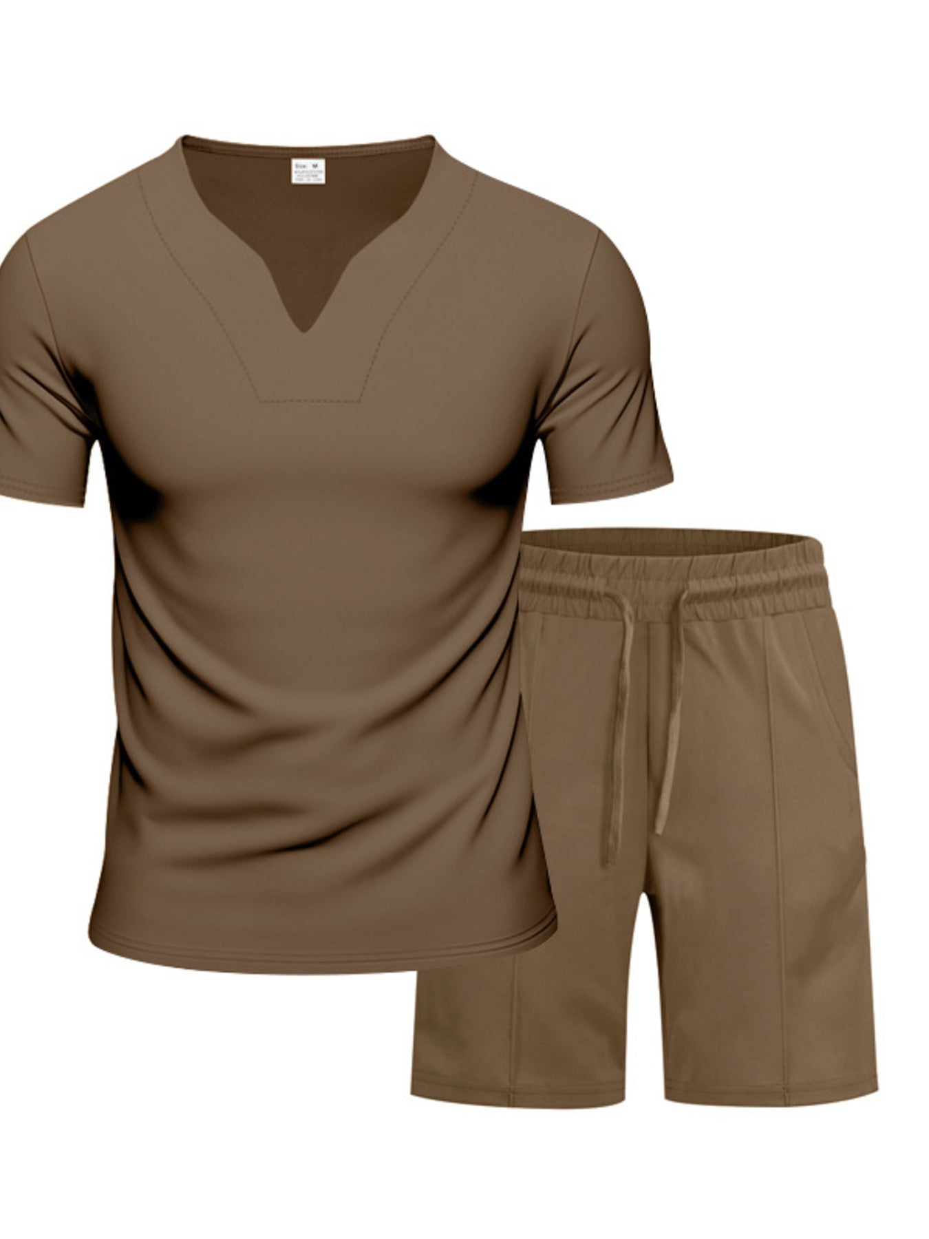 Men's Full Size V-Neck Short Sleeve T-Shirt and Shorts Set Plus Size - cas7m