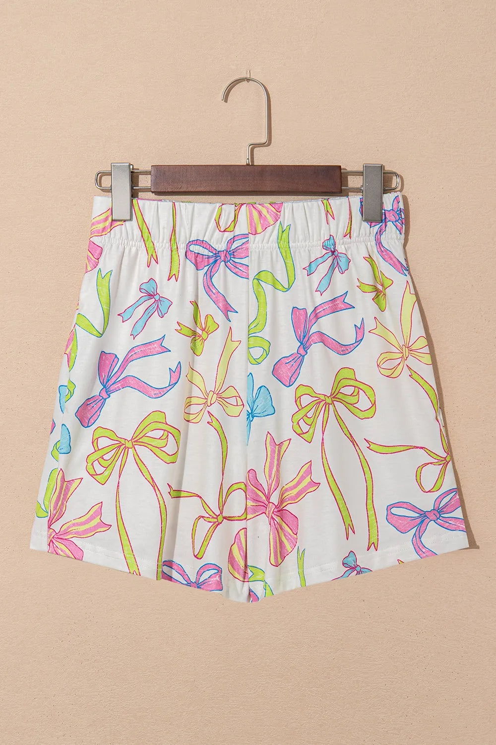 Cheerful Bow Print Elastic Pull On Casual Shorts - cas7m