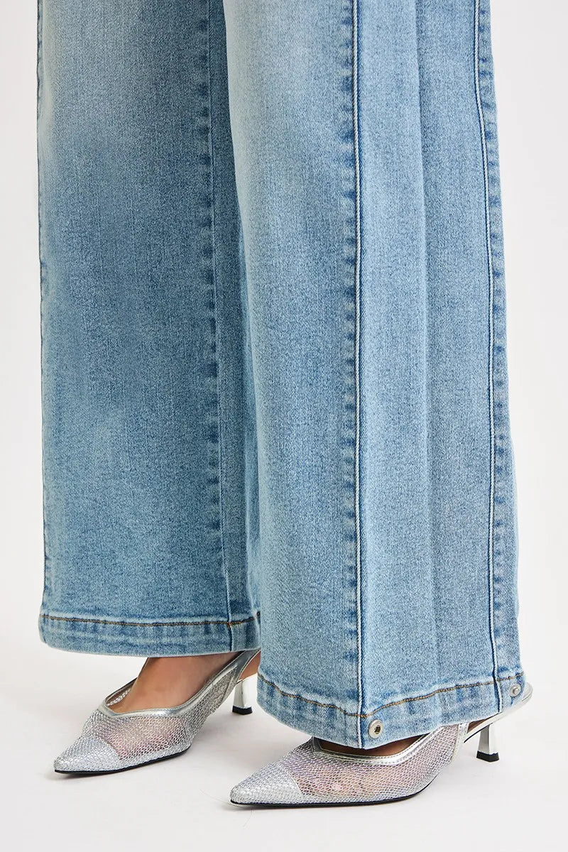RISEN Mid Rise Wide Barrel Transferable Leg Snap Jeans - cas7m