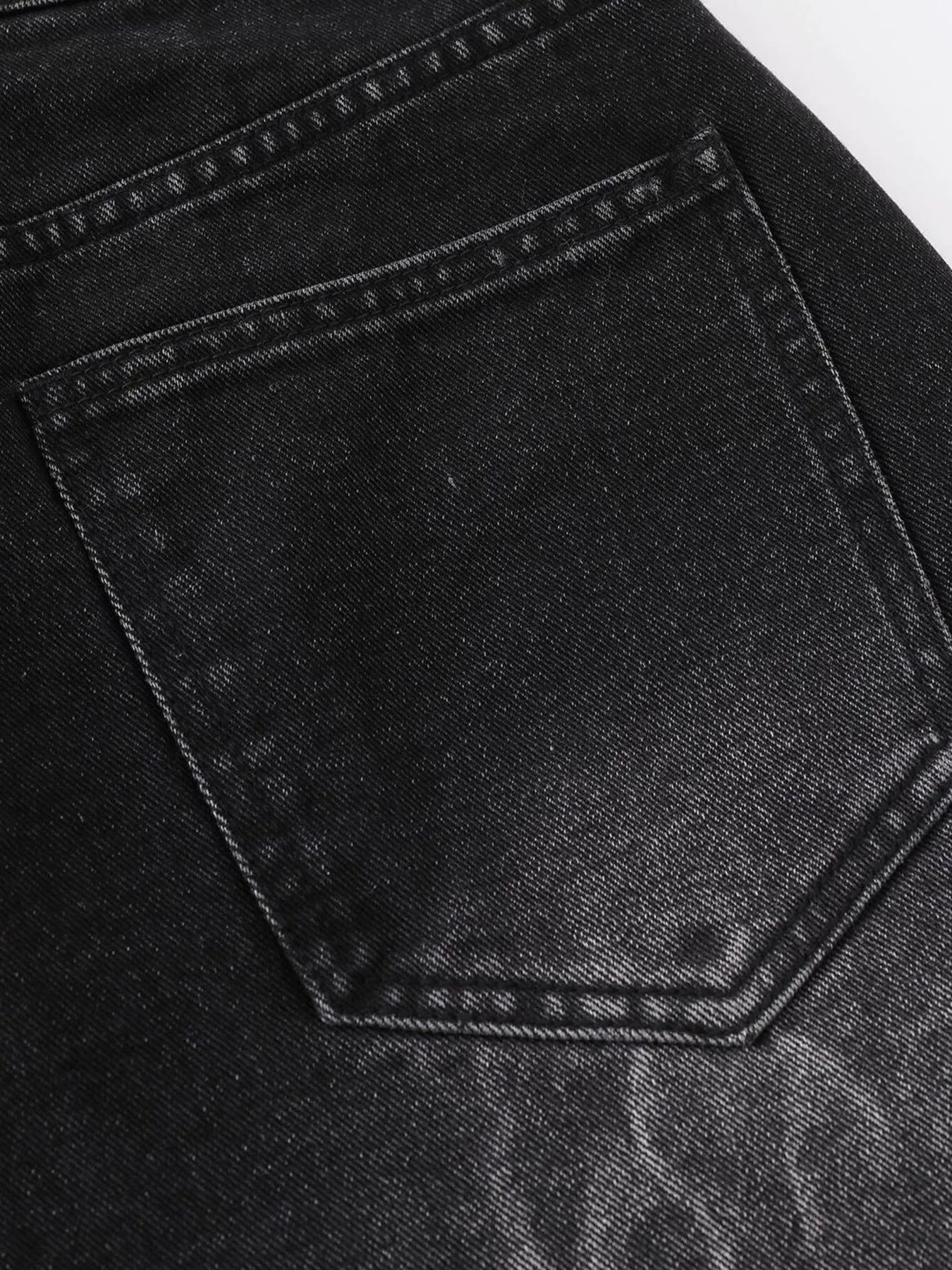 Men's Distressed Denim Shorts with Plaid Patches - cas7m