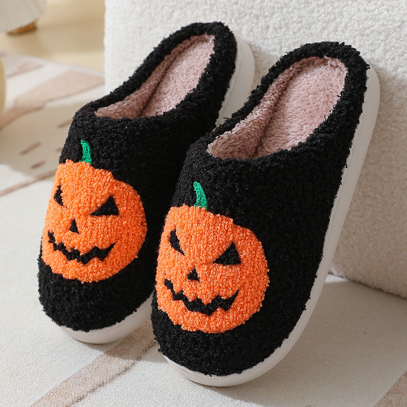 Halloween Pumpkin Cartoon Slippers Warm Winter Slippers Men And Women Couples Indoor House Shoes - cas7m