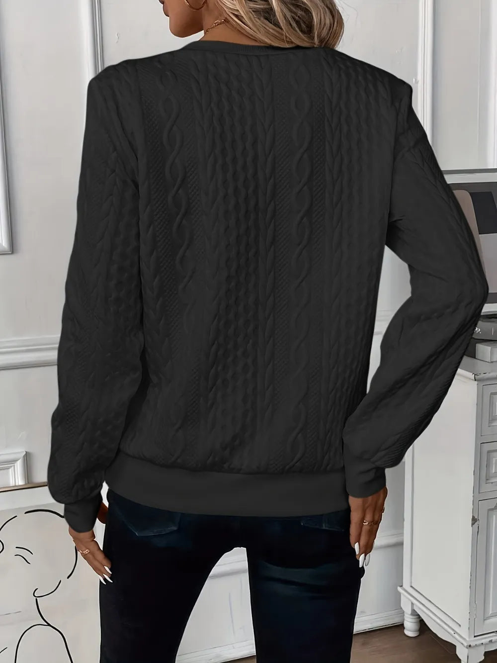Texture Half Zip Long Sleeve Sweatshirt - cas7m