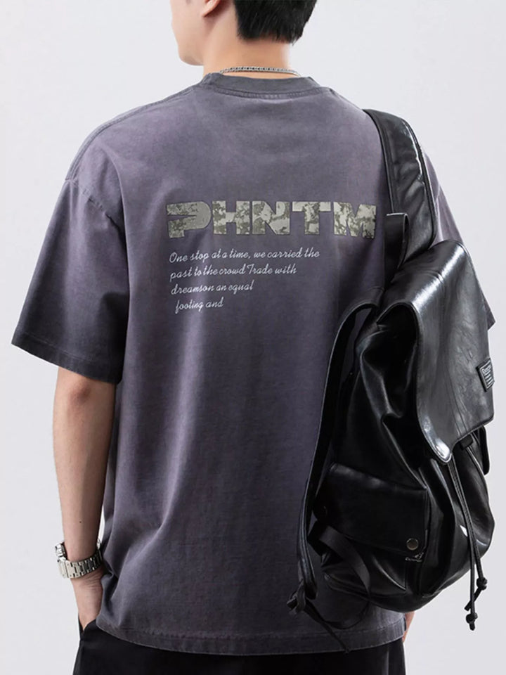Men's Plus Size Letter Back Round Neck T-Shirt - cas7m