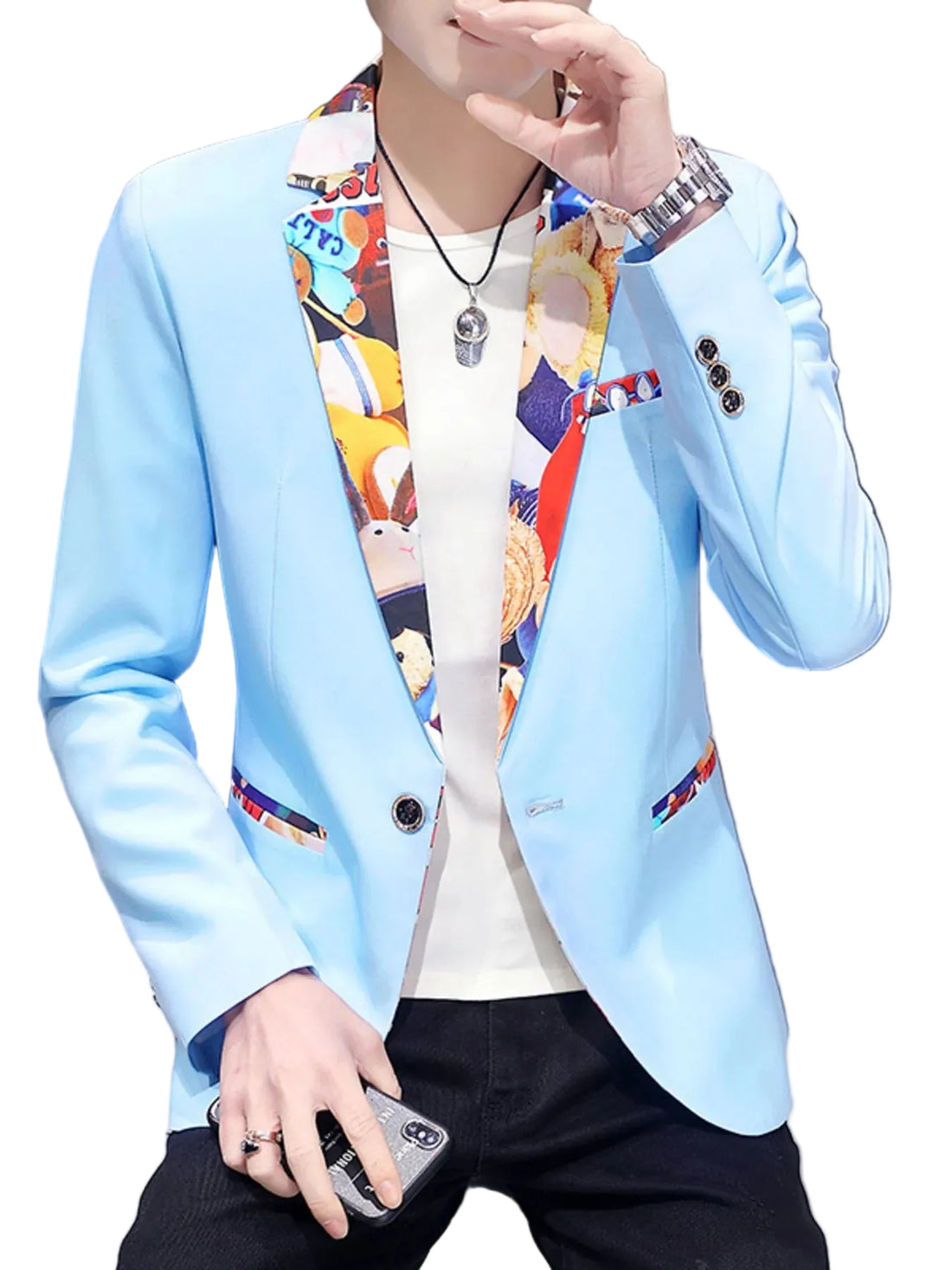 Men's Plus Size Printed Trim Slim Fit Blazer - cas7m