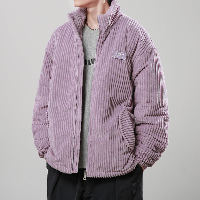 Winter Corduroy Cotton-padded Coat Warm Stand Collar Zipper Jacket Casual Outdoor Streetwear Men's Clothing - cas7m