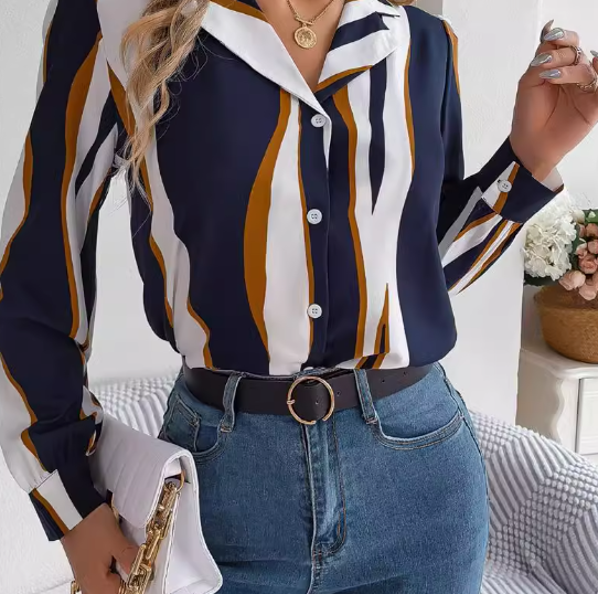 Chic V-Neck Stripe Blouse