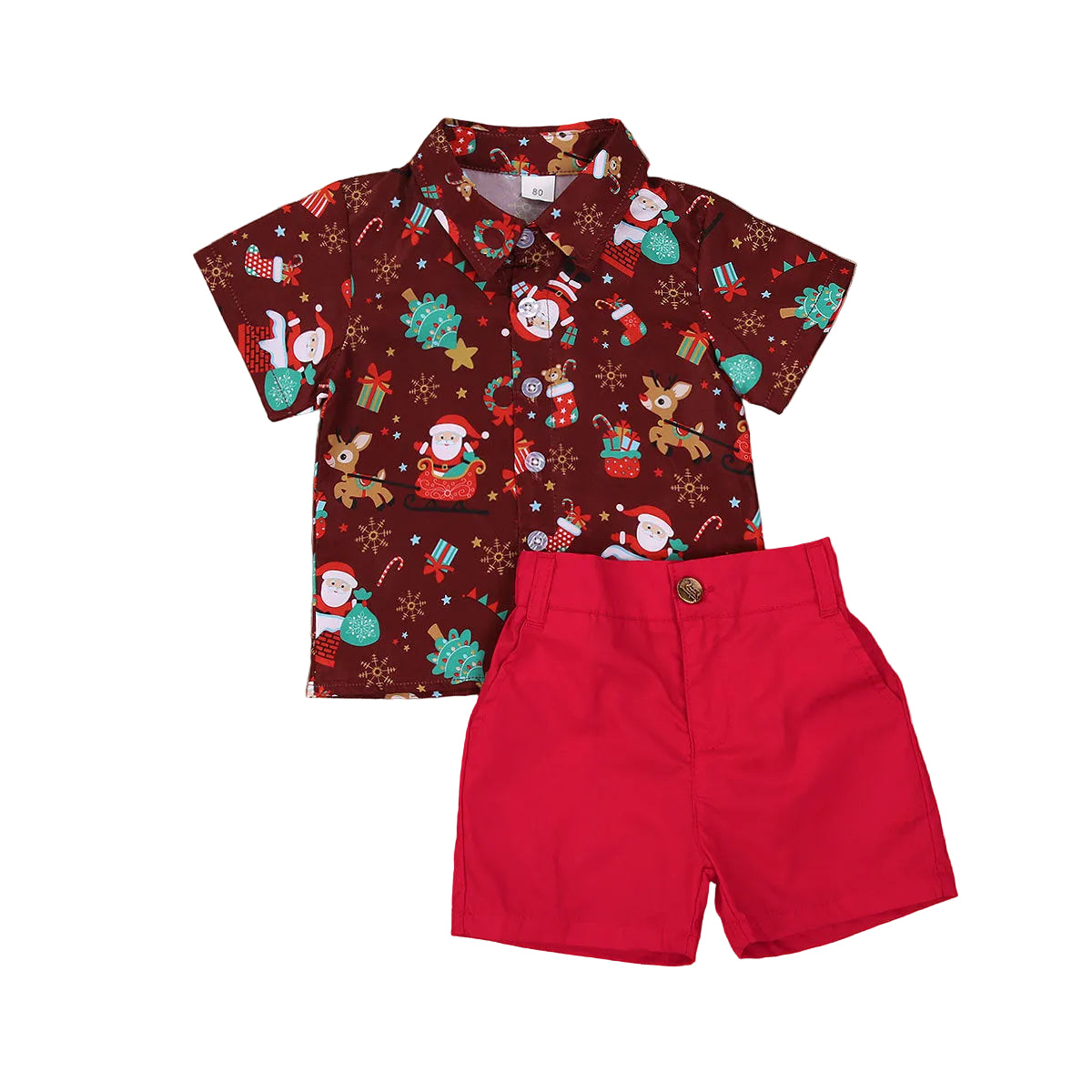Boys Christmas Costume Cartoon Print Shirt Set - cas7m