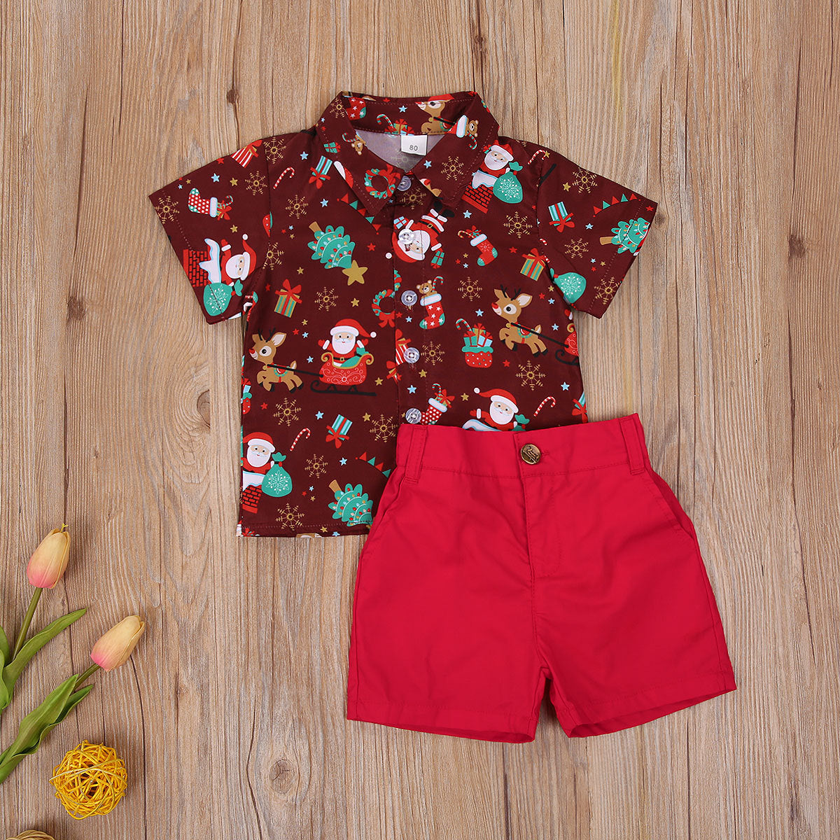 Boys Christmas Costume Cartoon Print Shirt Set - cas7m