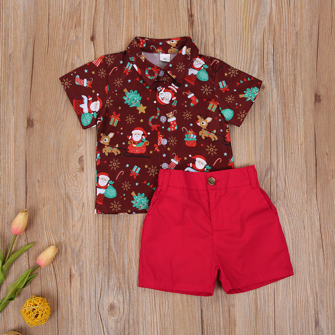 Boys Christmas Costume Cartoon Print Shirt Set - cas7m
