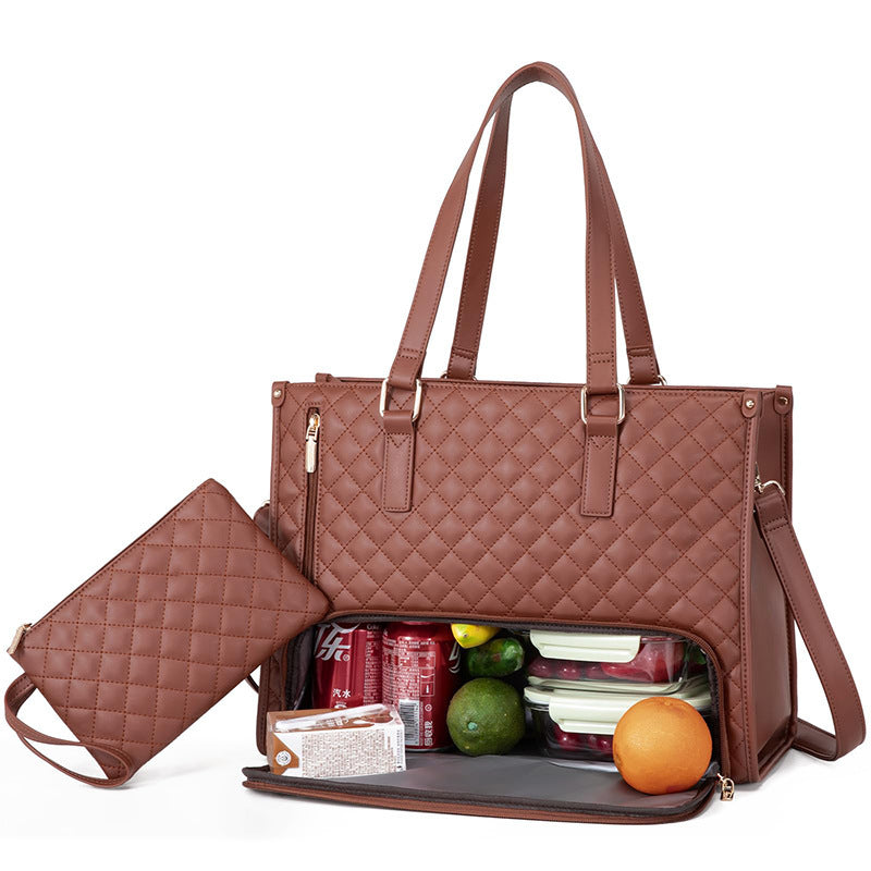 Fashionable Lunch Tote Bag Women's Thermal Insulation Lunch Box Leak-proof Crossbody Computer Storage Bag Quilted Large Capacity Handbag With Purse - cas7m