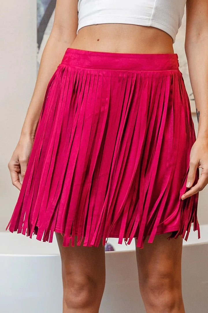 BiBi Fringe Detailed Suede Skirt - cas7m