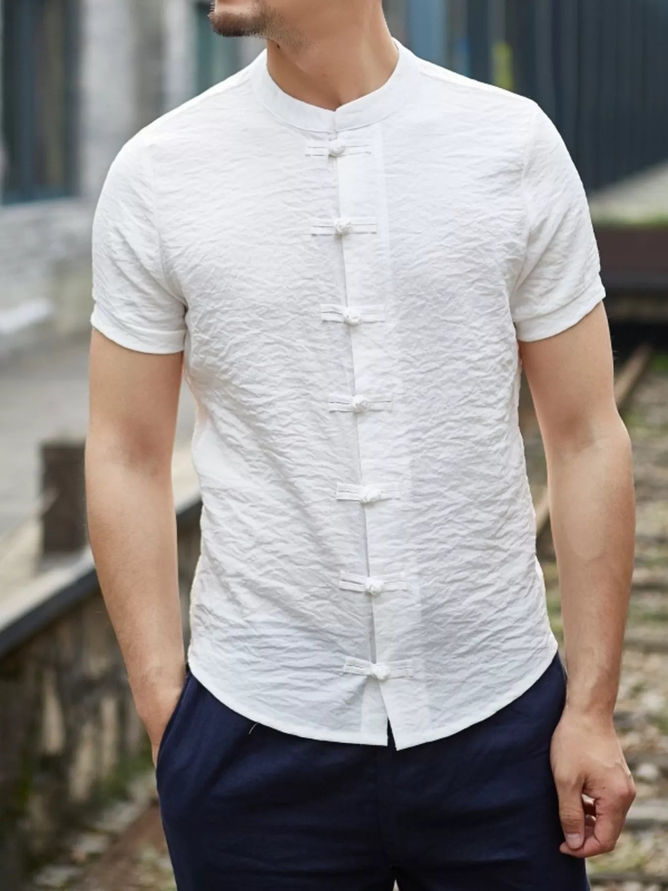 Men's Full Size Chinese Style Short Sleeve Shirt Plus Size - cas7m
