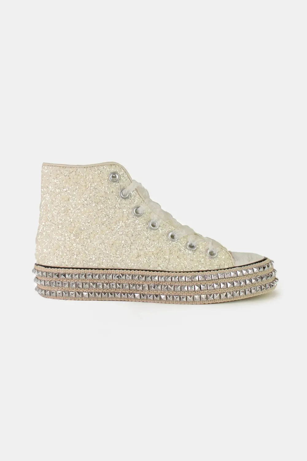 Beast Fashion Glitter Lace-Up Studded Platform Sneakers - cas7m