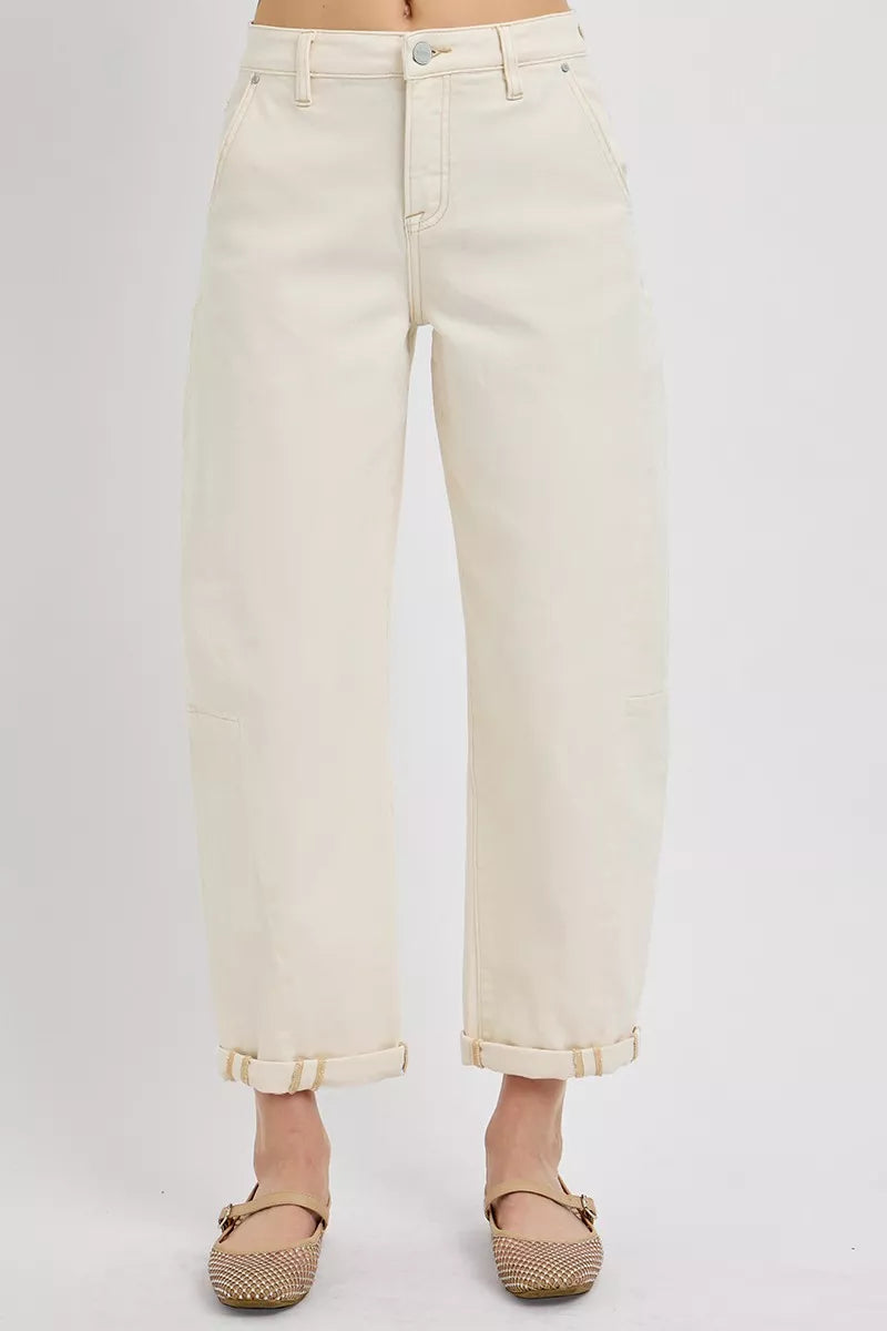RISEN High Rise Relaxed Barrel Cuffed Jeans - cas7m