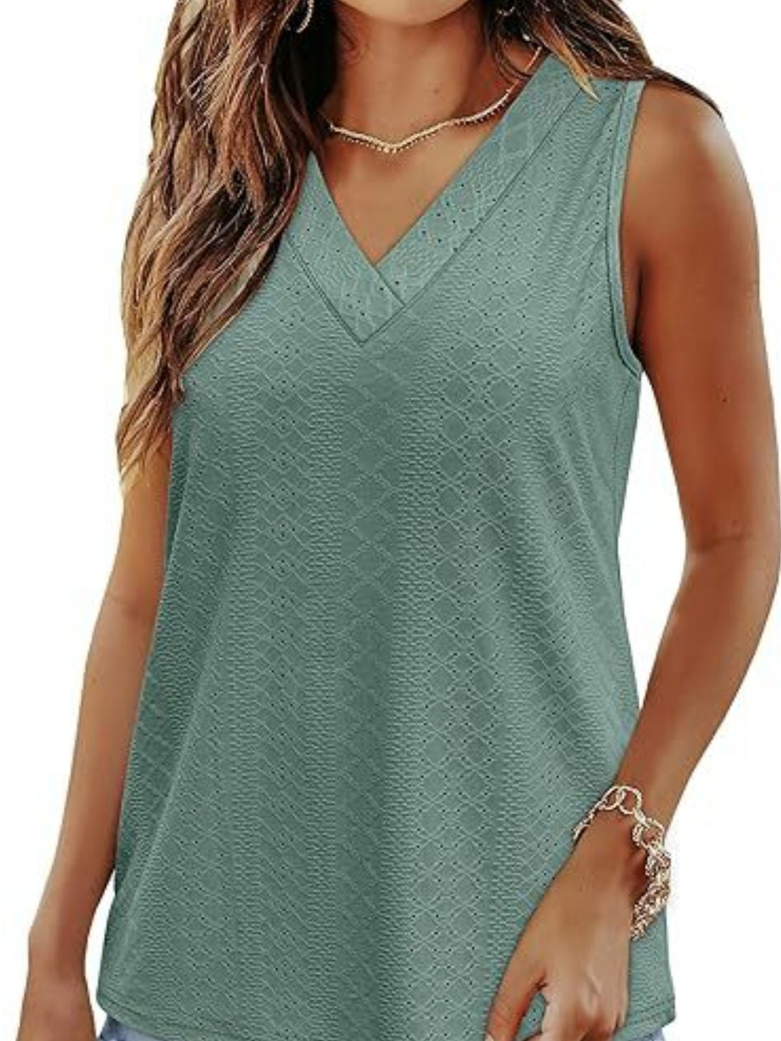 Eyelet V-Neck Tank - cas7m