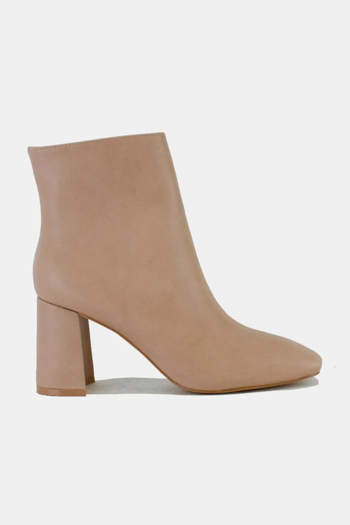 Beast Fashion PU Leather Block Heel Boots with Side Zippers - cas7m