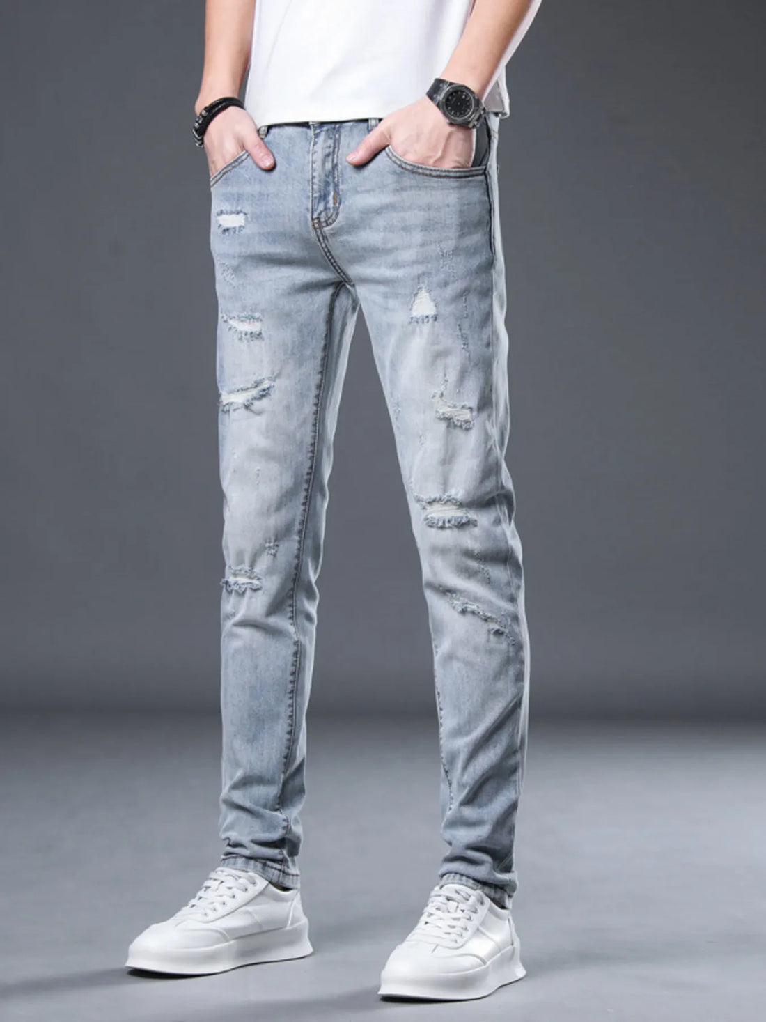 Men's Distressed Slim Fit Jeans - cas7m