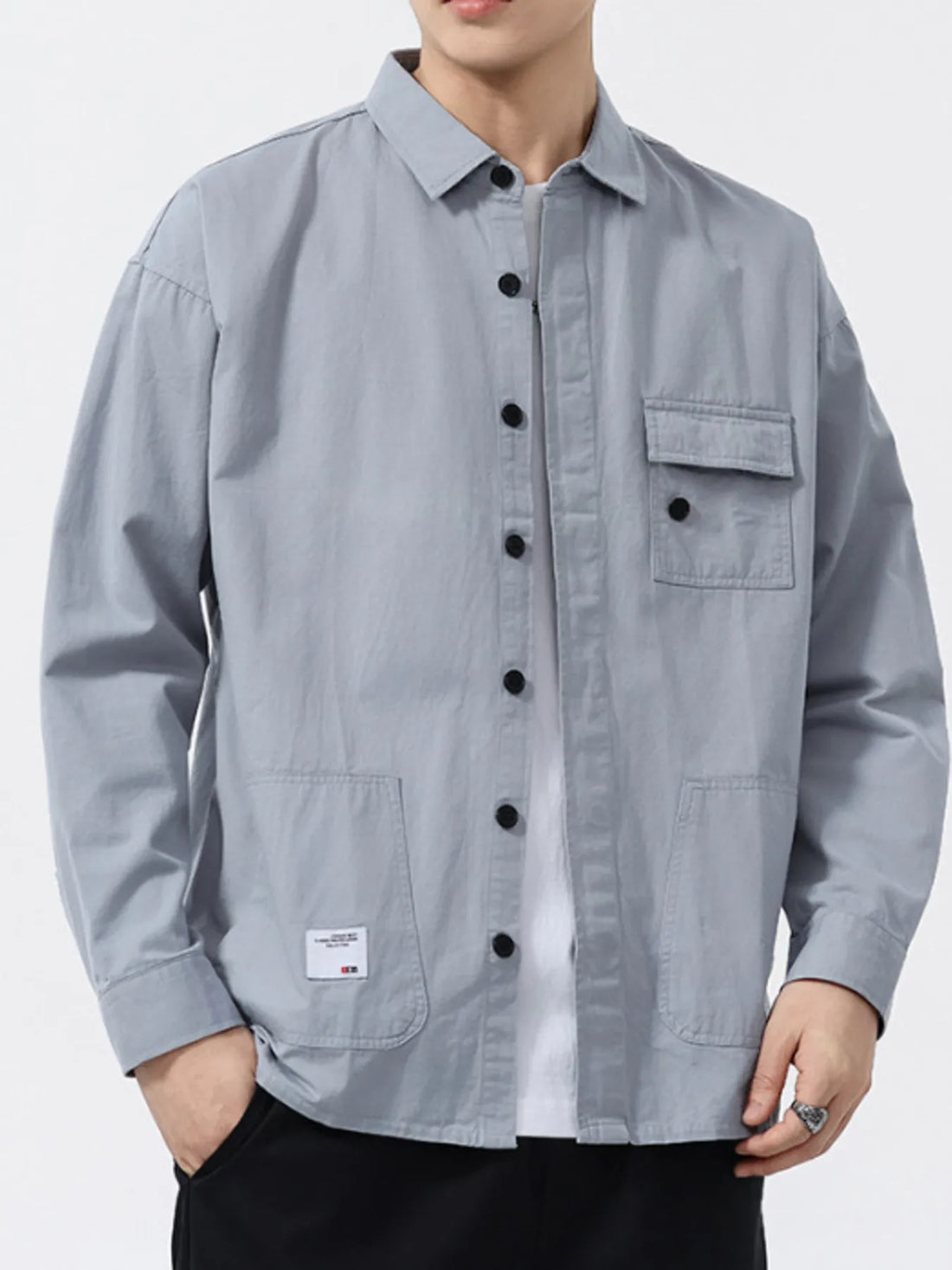 Men's Plus Size Button-Up Long Sleeve Shirt - cas7m