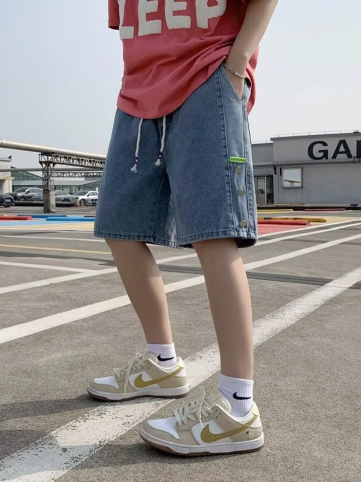 Men's Plus Size Casual Loose Fit Denim Shorts with Drawstring - cas7m