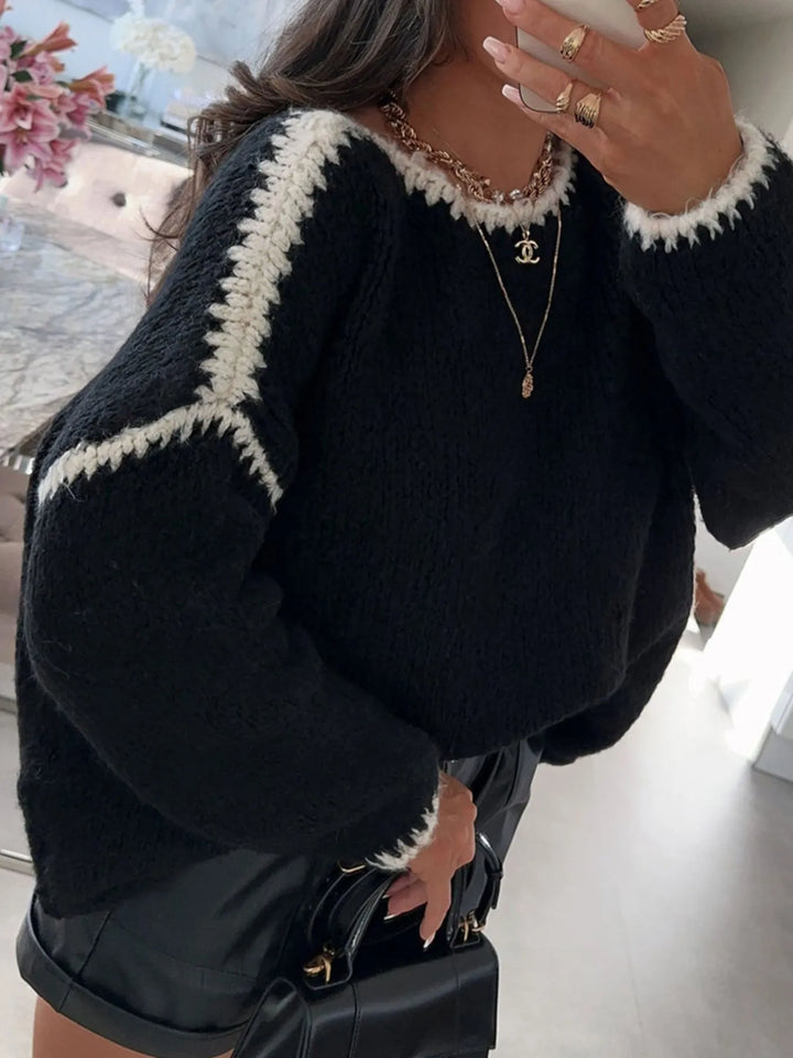 Contrast Trim Oversized Sweater - cas7m