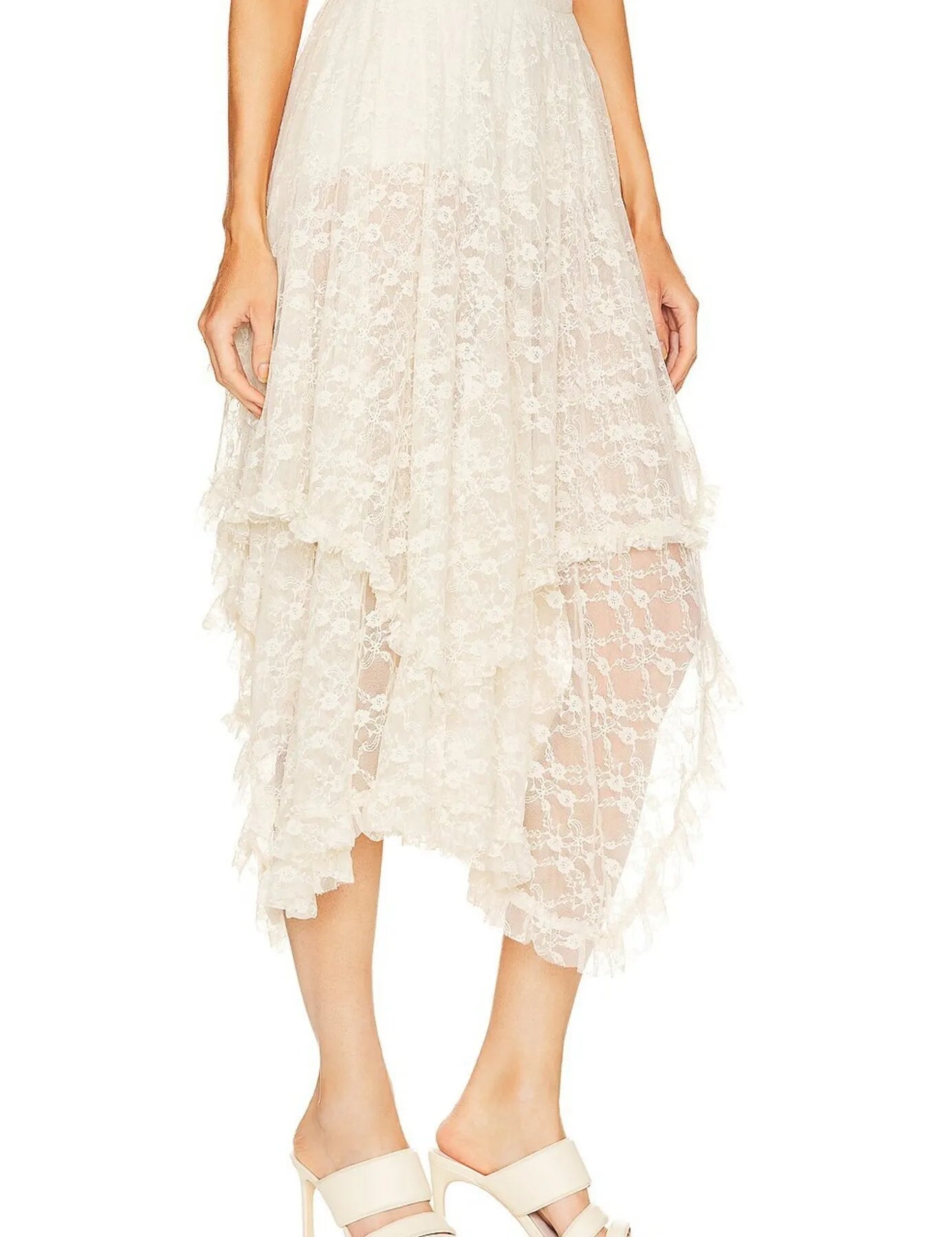 Asymmetrical Lace Midi Skirt - cas7m