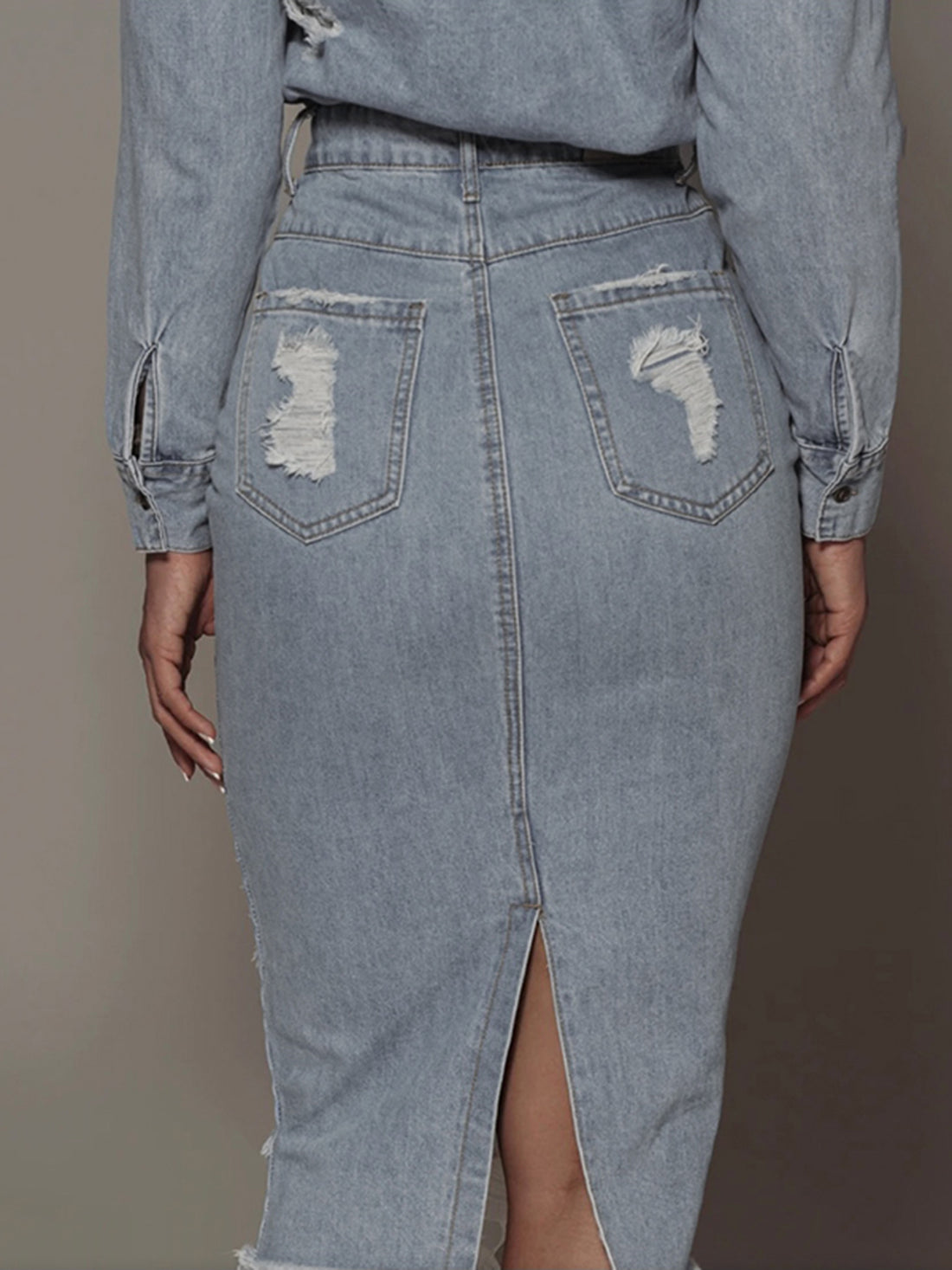 Distressed Slit Denim Skirt - cas7m