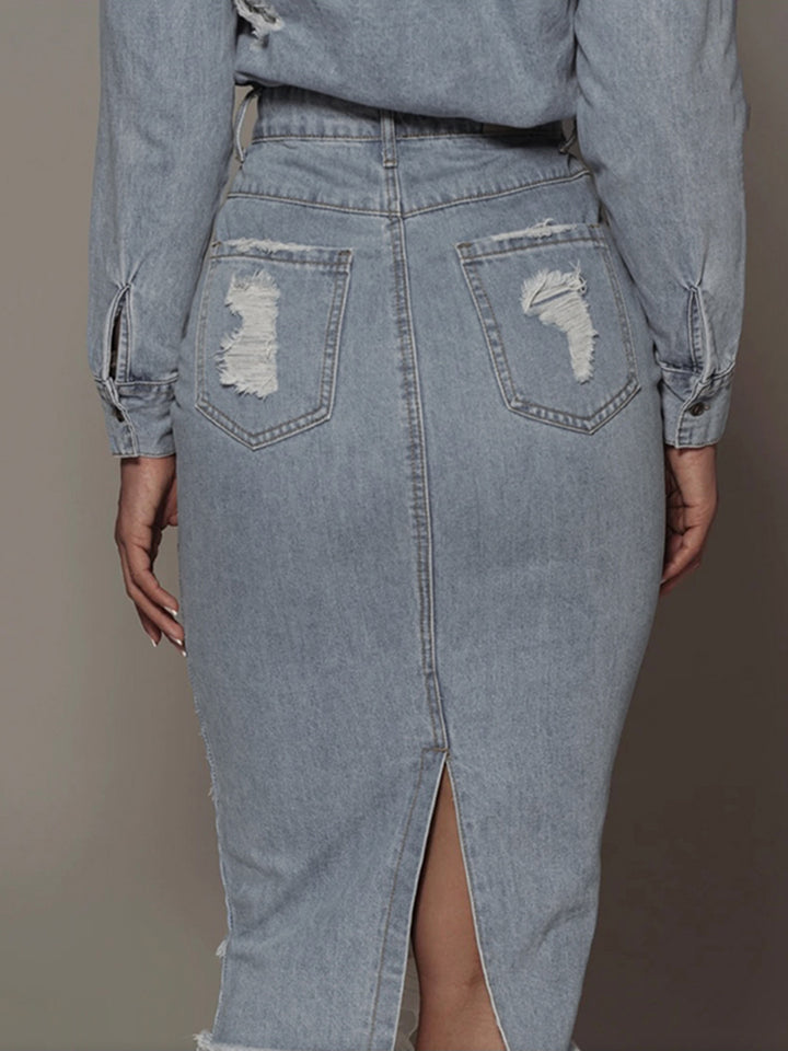 Distressed Slit Denim Skirt - cas7m
