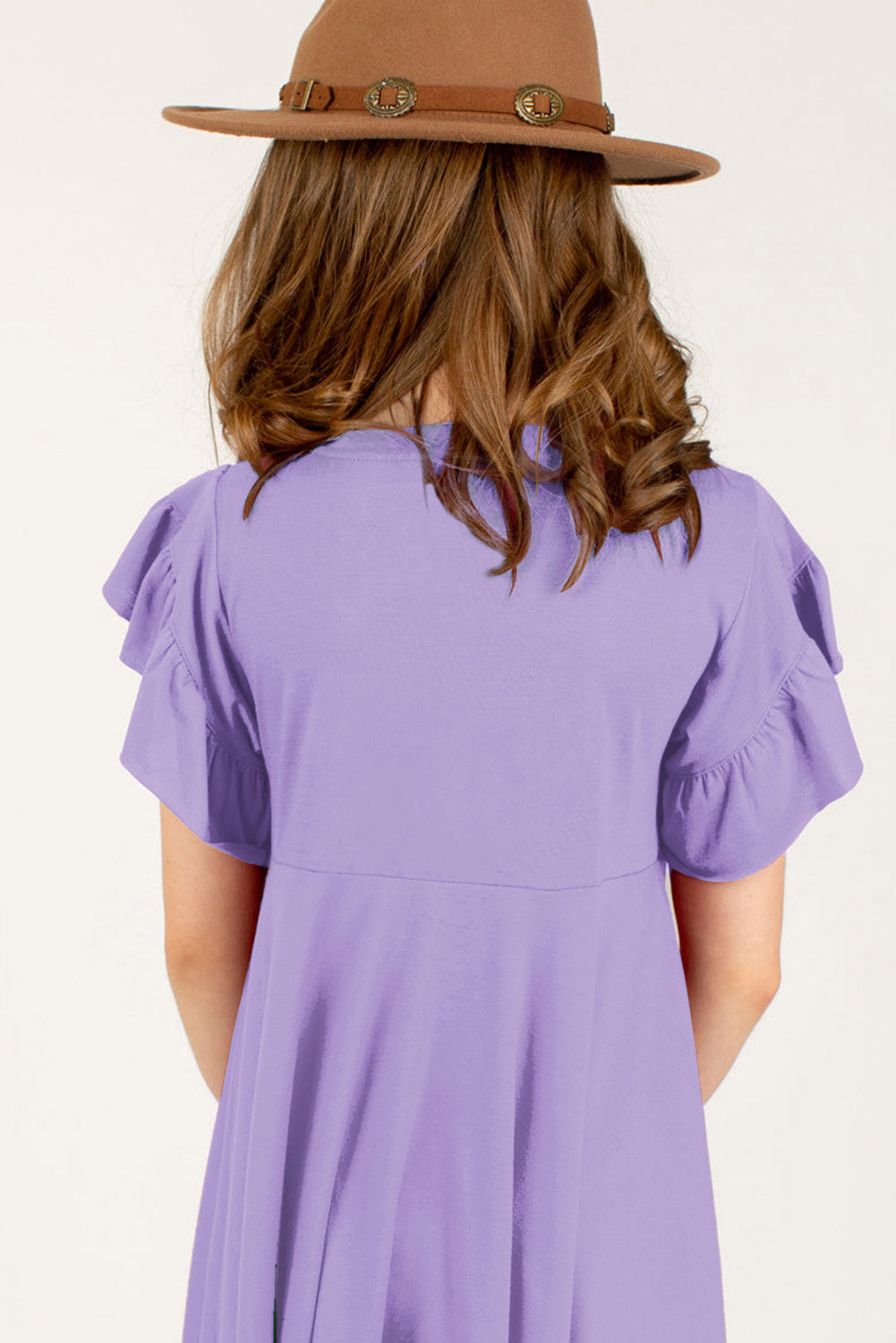 Round Neck Petal Sleeve Dress - cas7m