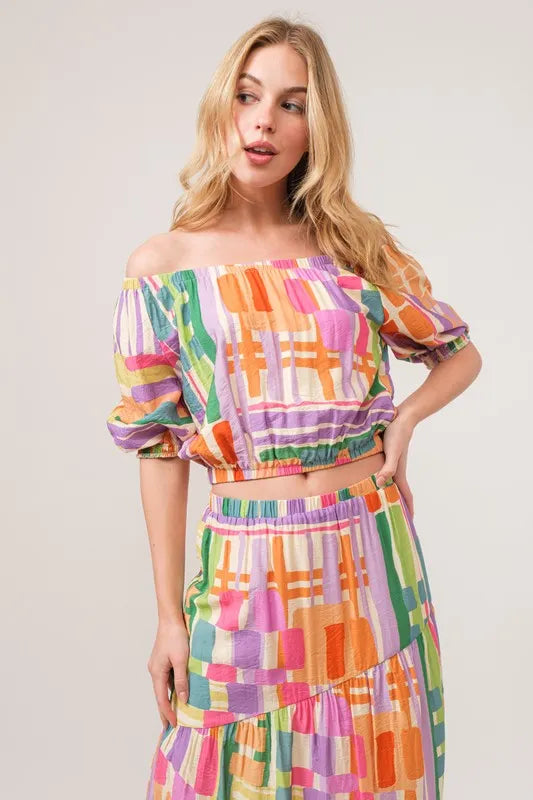 And The Why Asymmetric Geo Printed Tiered Maxi Skirt - cas7m