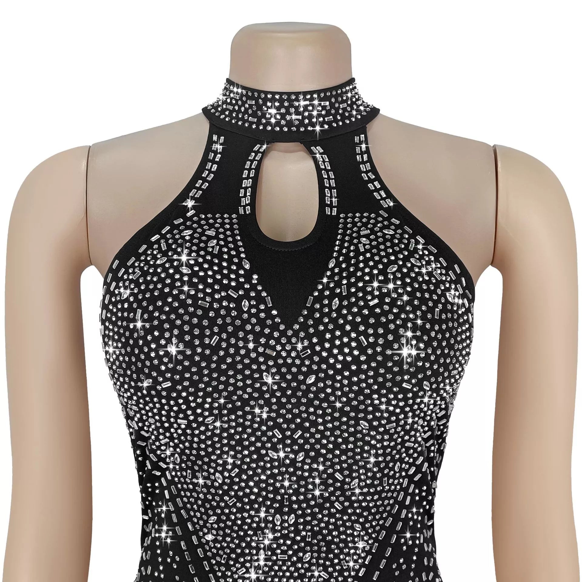 Sparkling Rhinestone Cutout Jumpsuit - cas7m