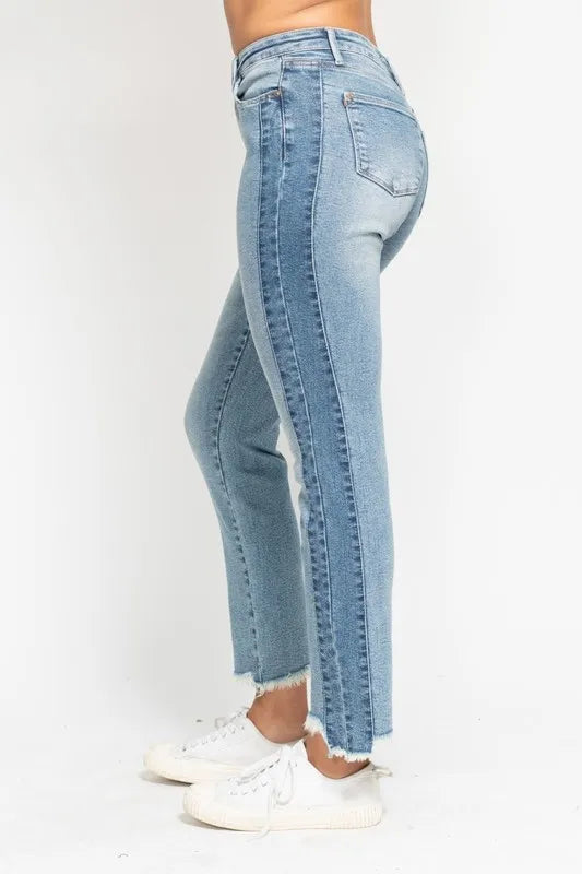 Judy Blue Full Size Vintage Wash Side Panel Detail with Fray Hem Slim Plus Size - cas7m