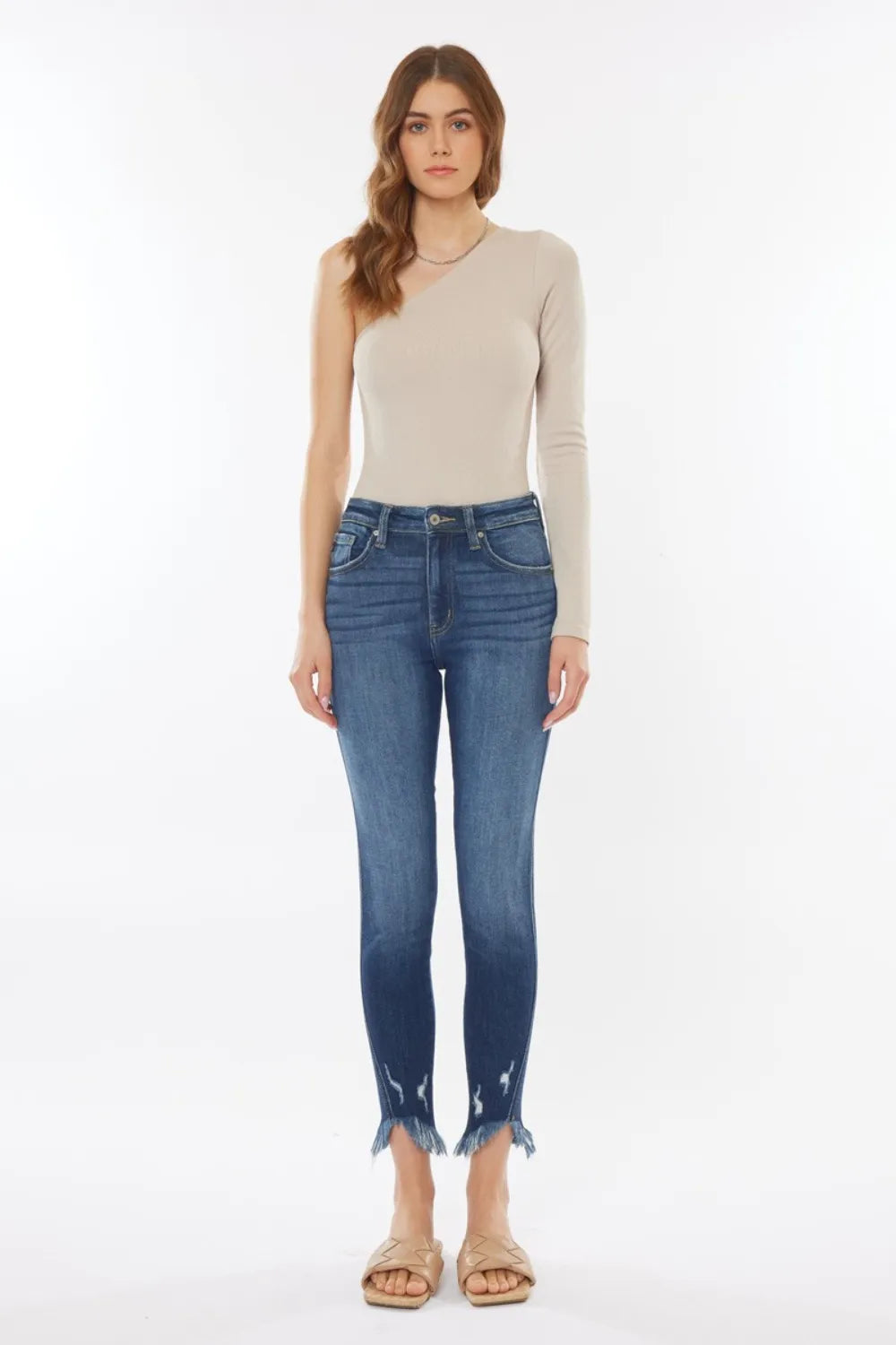 Kancan Raw Hem High Waist Cropped Jeans - cas7m