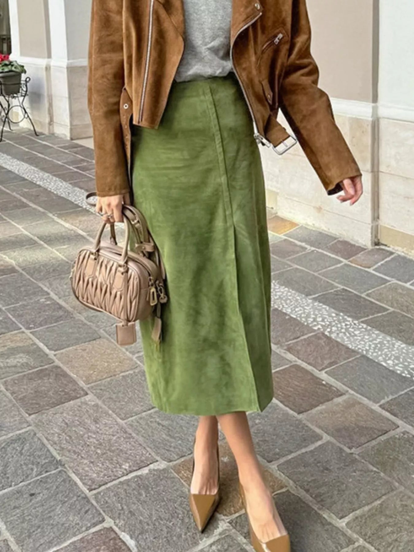 Solid Color Midi Skirt - cas7m